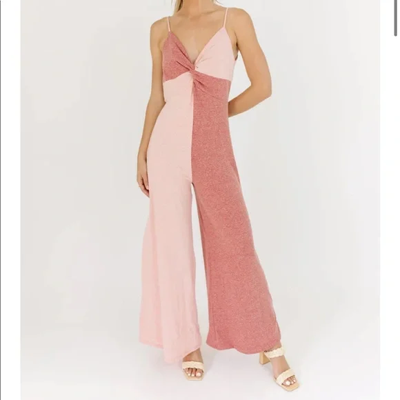 Red and Pink Color Block Jumpsuit - size Medium - Picture 1 of 3